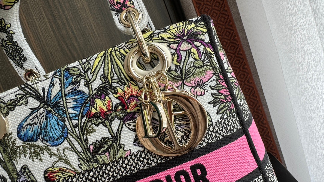 Christian Dior Medium Lady D-Lite Bag with Butterfly Around the World Embroidery
