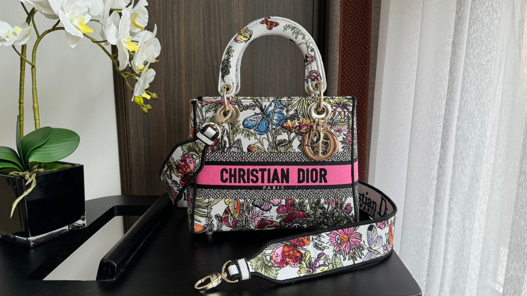 Christian Dior Medium Lady D-Lite Bag with Butterfly Embroidery