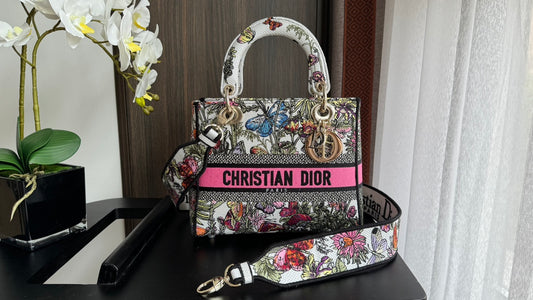 Christian Dior Medium Lady D-Lite Bag with Butterfly Embroidery