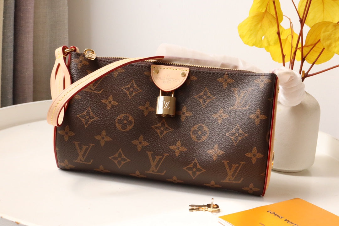 Louis Vuitton Monogram Canvas Flower Zipped Tote PM Handbag with Gold Padlock