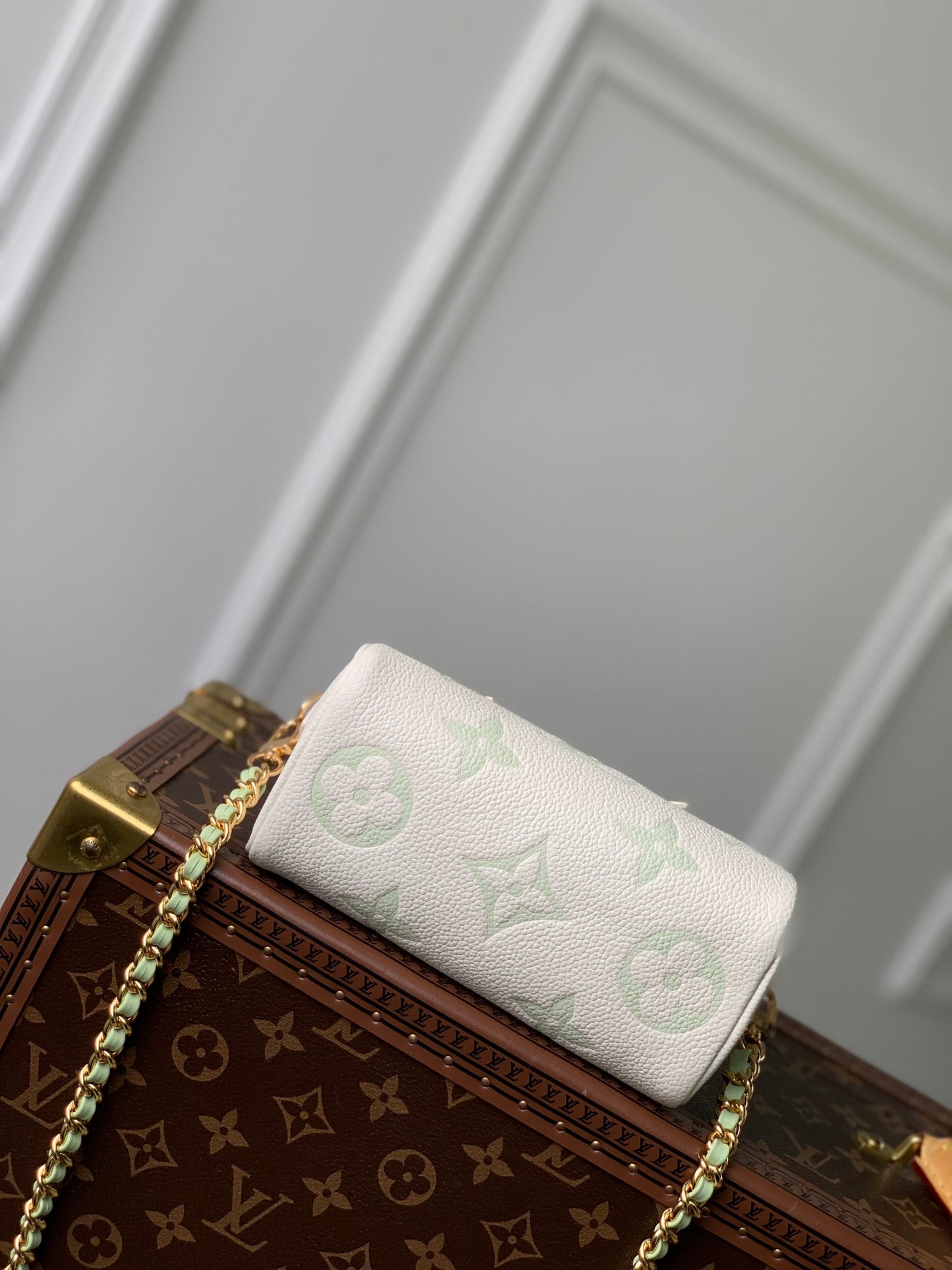 Louis Vuitton Nano Speedy Monogram Empreinte Leather Handbag - Cream/Vert Lagon