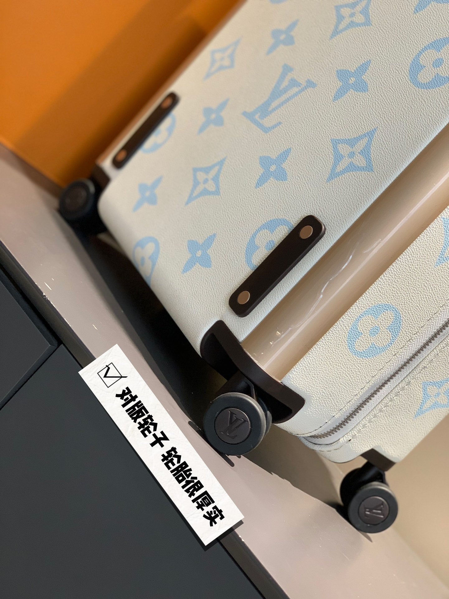 White and Blue Monogram Hardside Carry-On Suitcase with Spinner Wheels