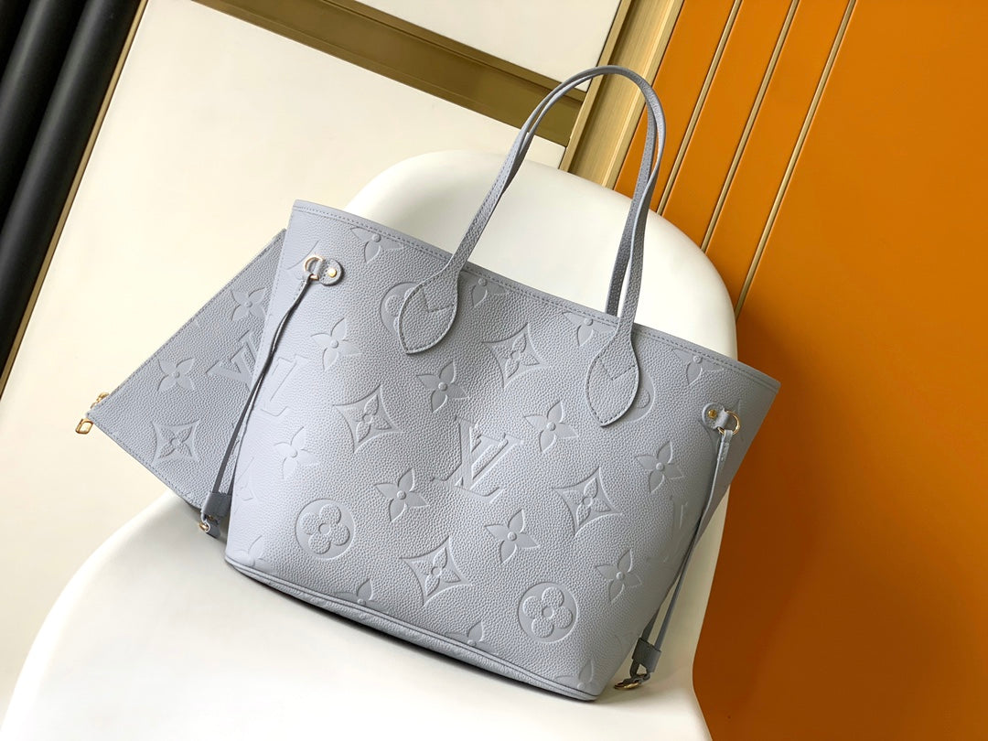 Louis Vuitton Neverfull MM Monogram Empreinte Leather Tote Bag - Light Blue