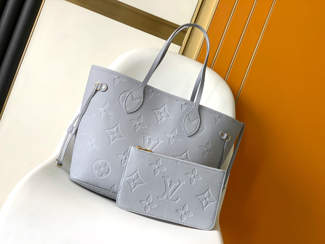 Louis Vuitton Neverfull MM Monogram Empreinte Leather Tote Bag - Light Blue
