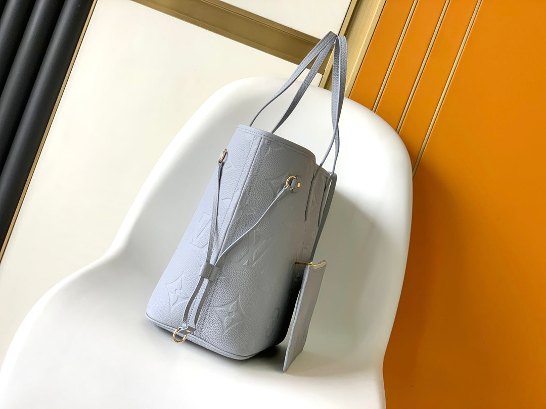 Louis Vuitton Neverfull MM Monogram Empreinte Leather Tote Bag - Light Blue