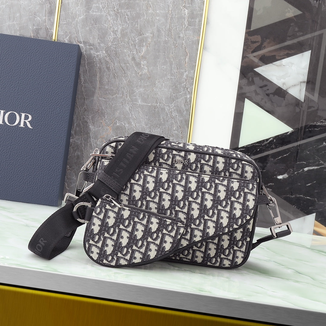 Dior Luxury Monogram Jacquard Crossbody Messenger Bag with Pouch
