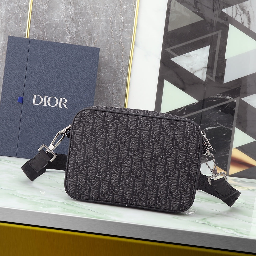 Dior Men's Safari Messenger Bag with Saddle Pouch - Black Dior Oblique Jacquard