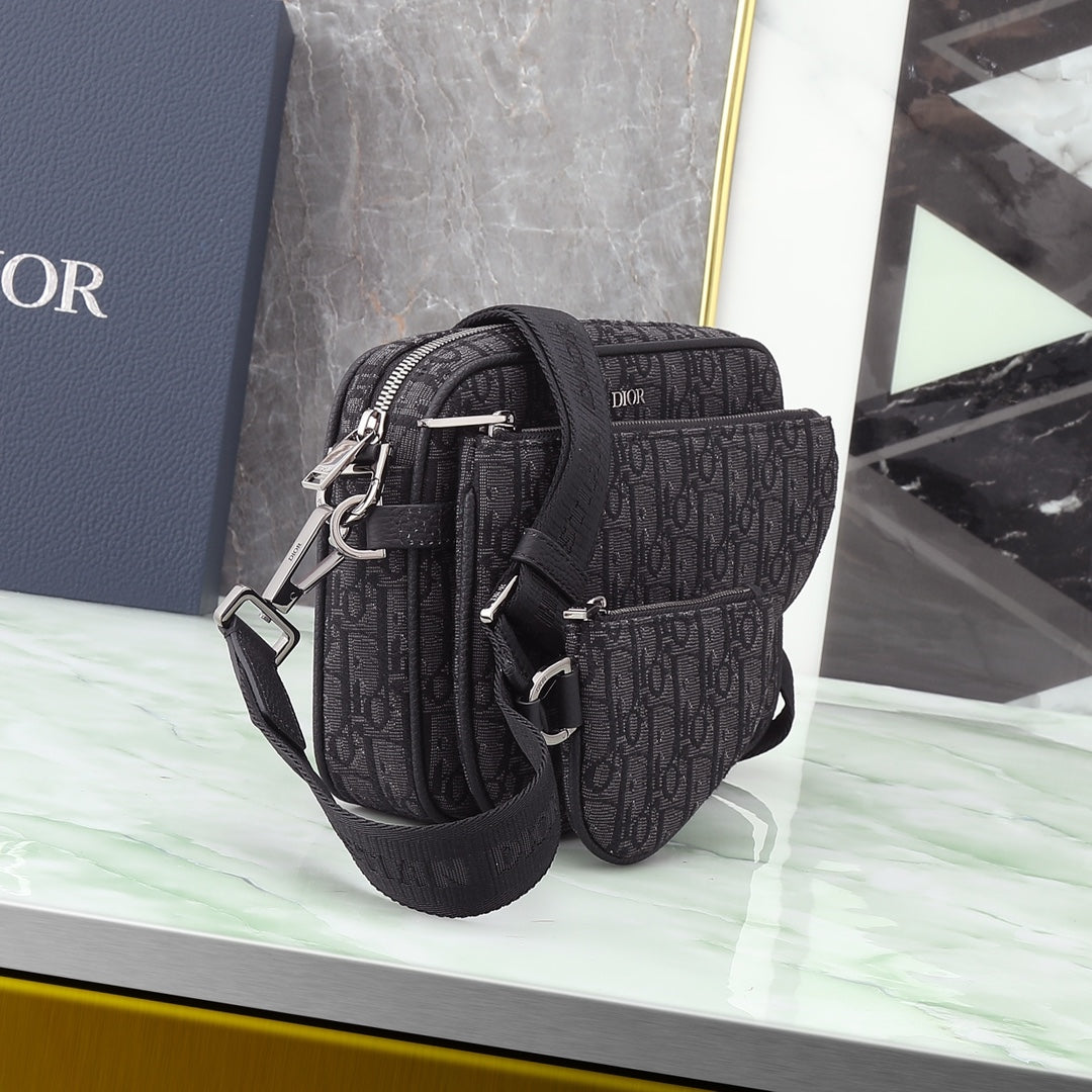 Dior Men's Safari Messenger Bag with Saddle Pouch - Black Dior Oblique Jacquard
