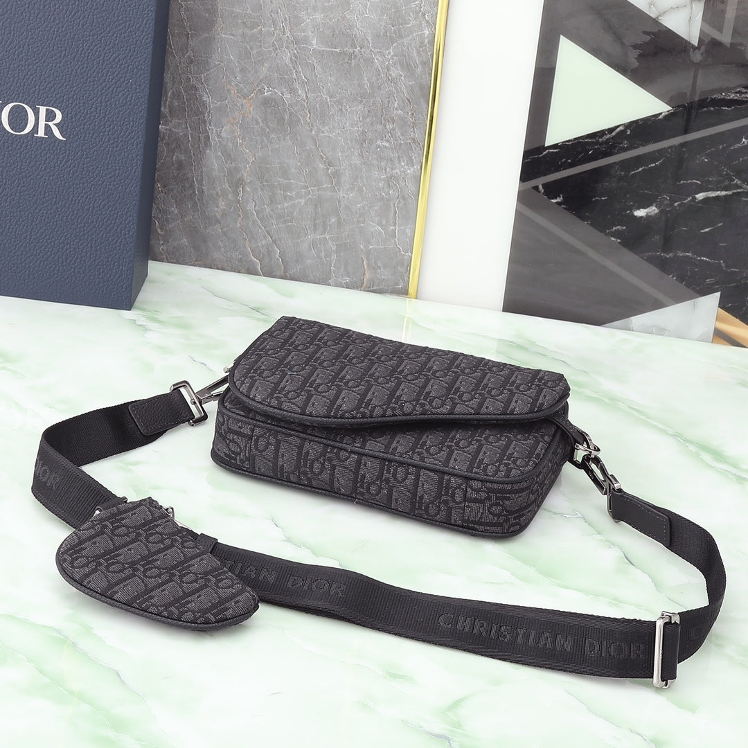 Dior Men's Safari Messenger Bag with Saddle Pouch - Black Dior Oblique Jacquard