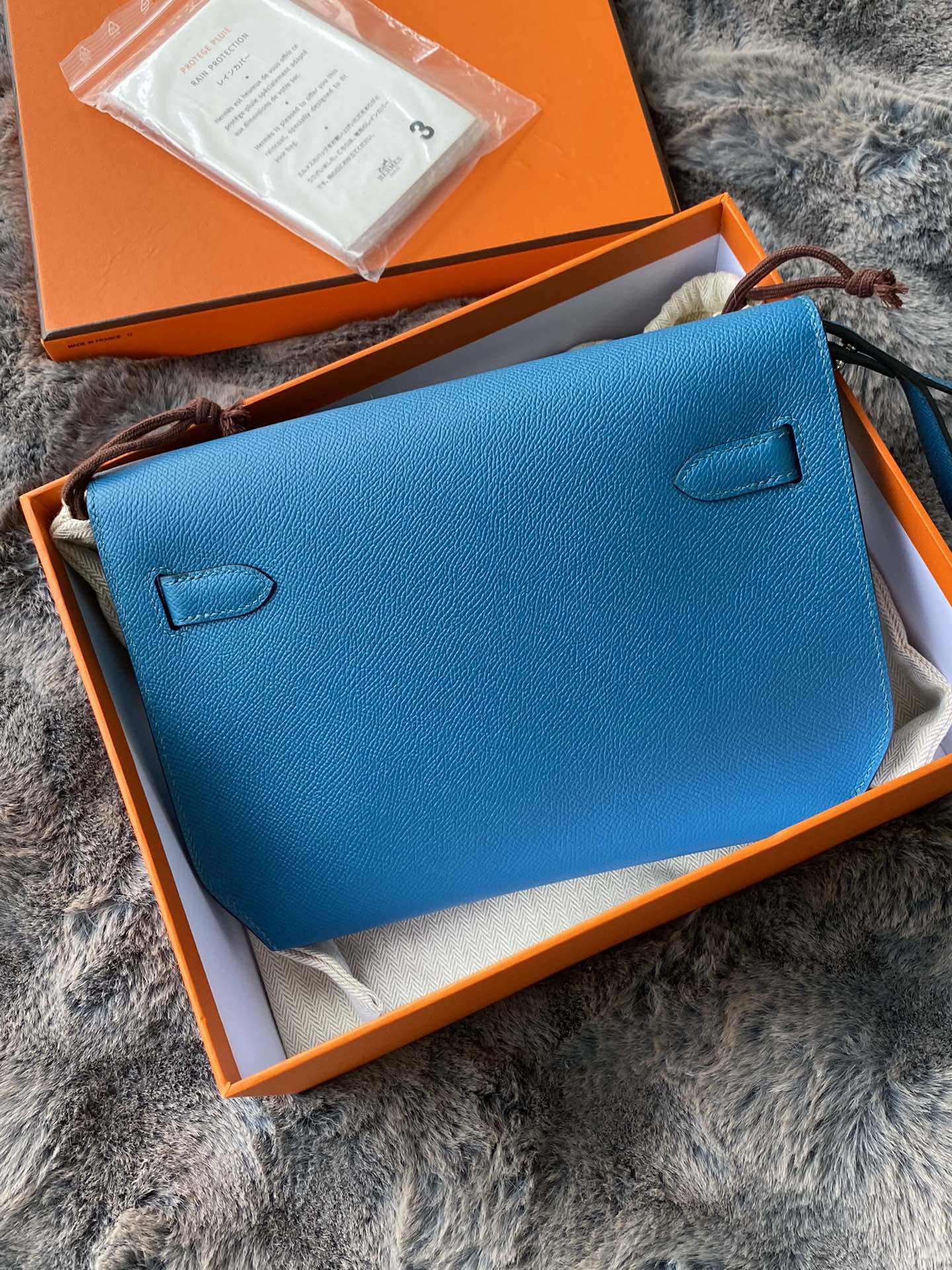 Hermès Kelly Depeche Pouch Blue Leather Clutch with Gold Hardware