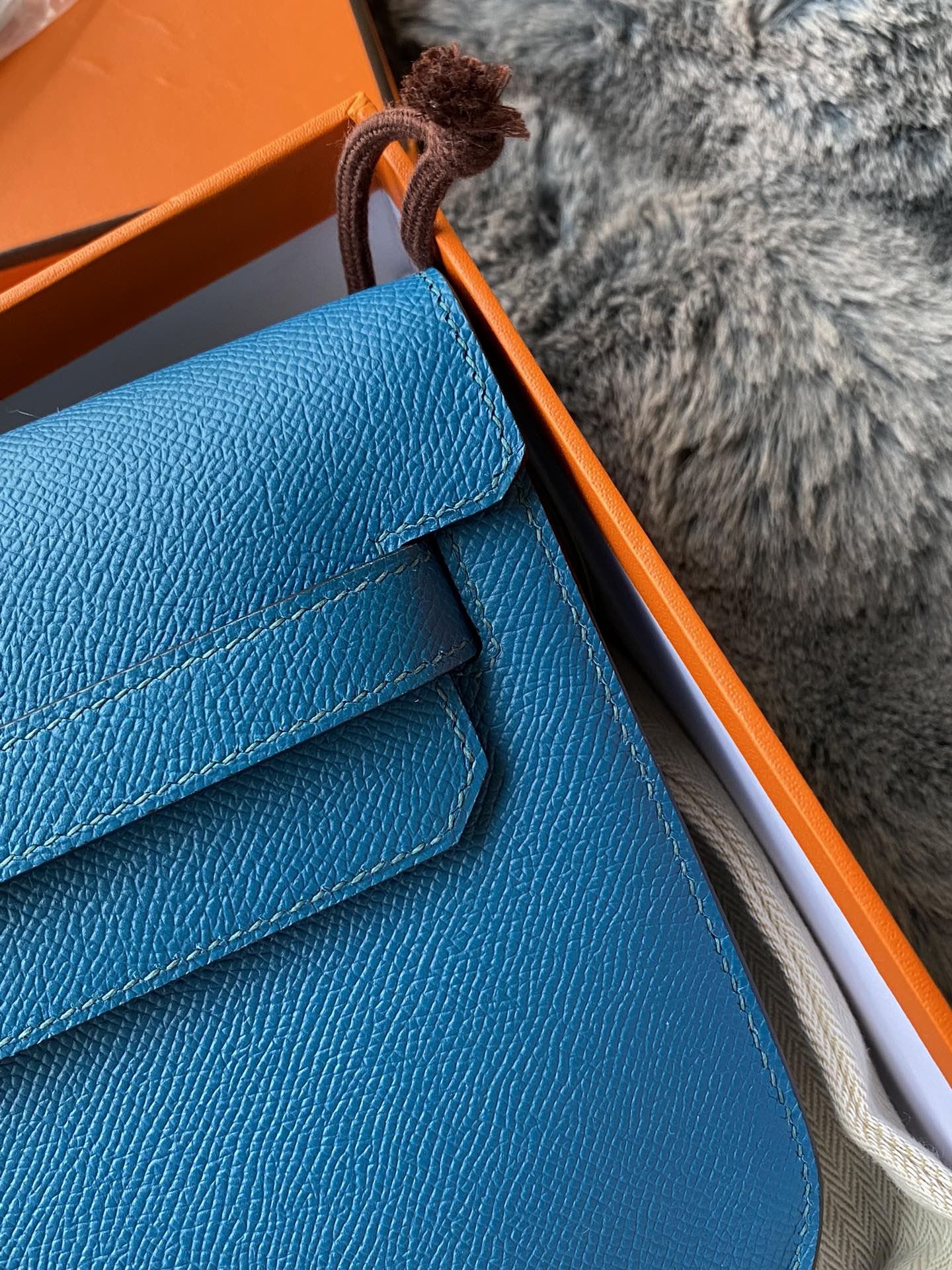Hermès Kelly Depeche Pouch Blue Leather Clutch with Gold Hardware