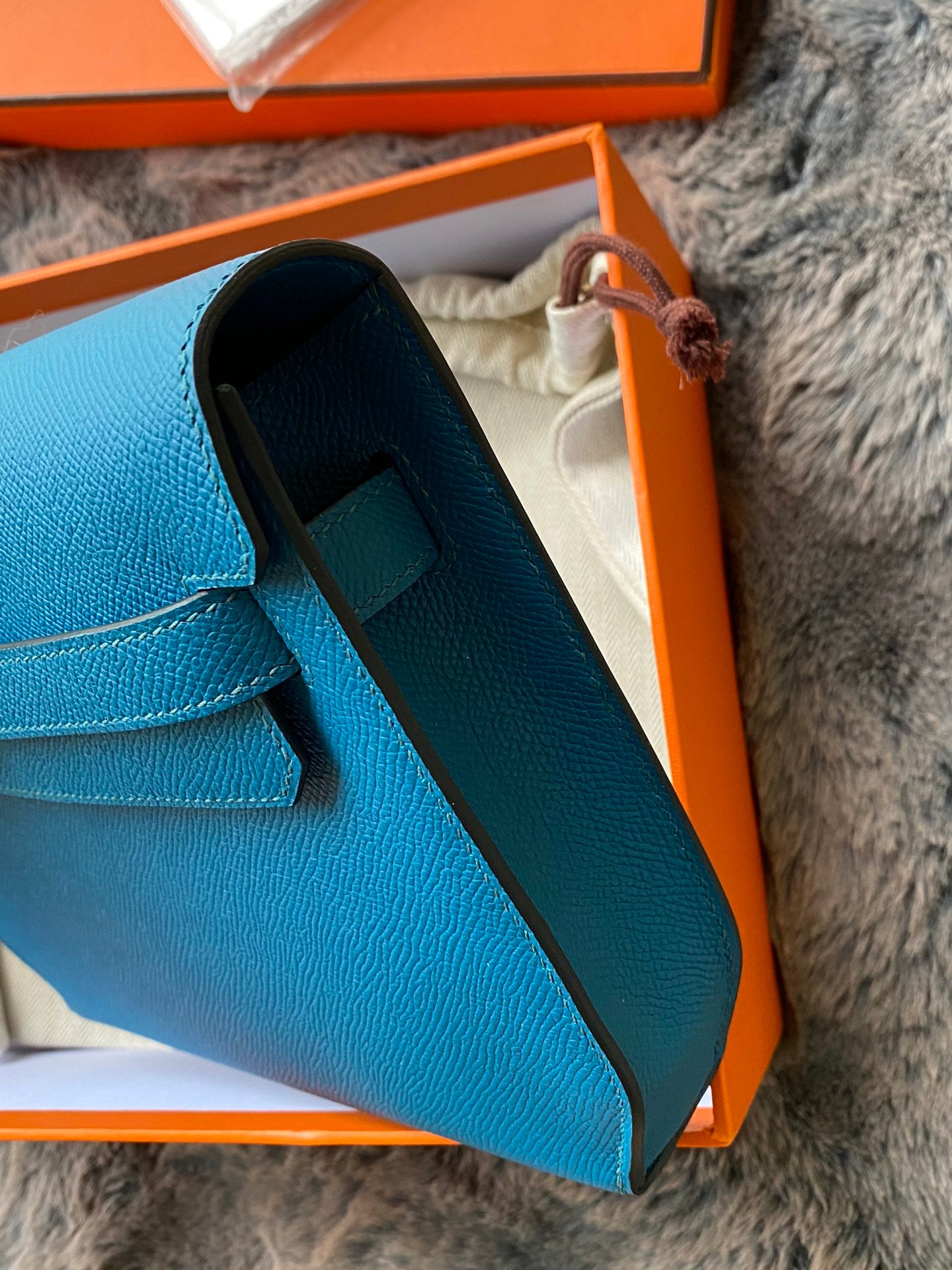 Hermès Kelly Depeche Pouch Blue Leather Clutch with Gold Hardware