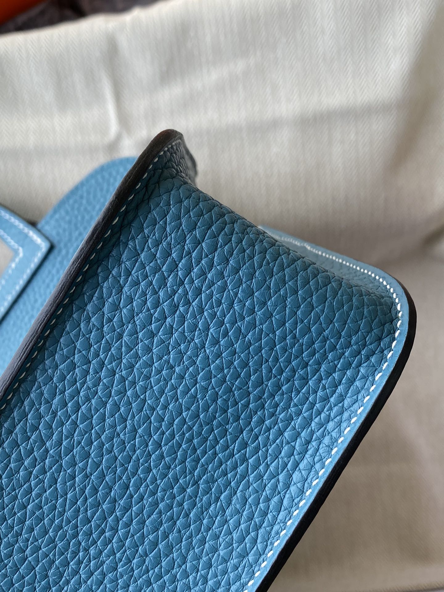 Hermès Blue Leather Halzan Style Handbag with Charm in Signature Box