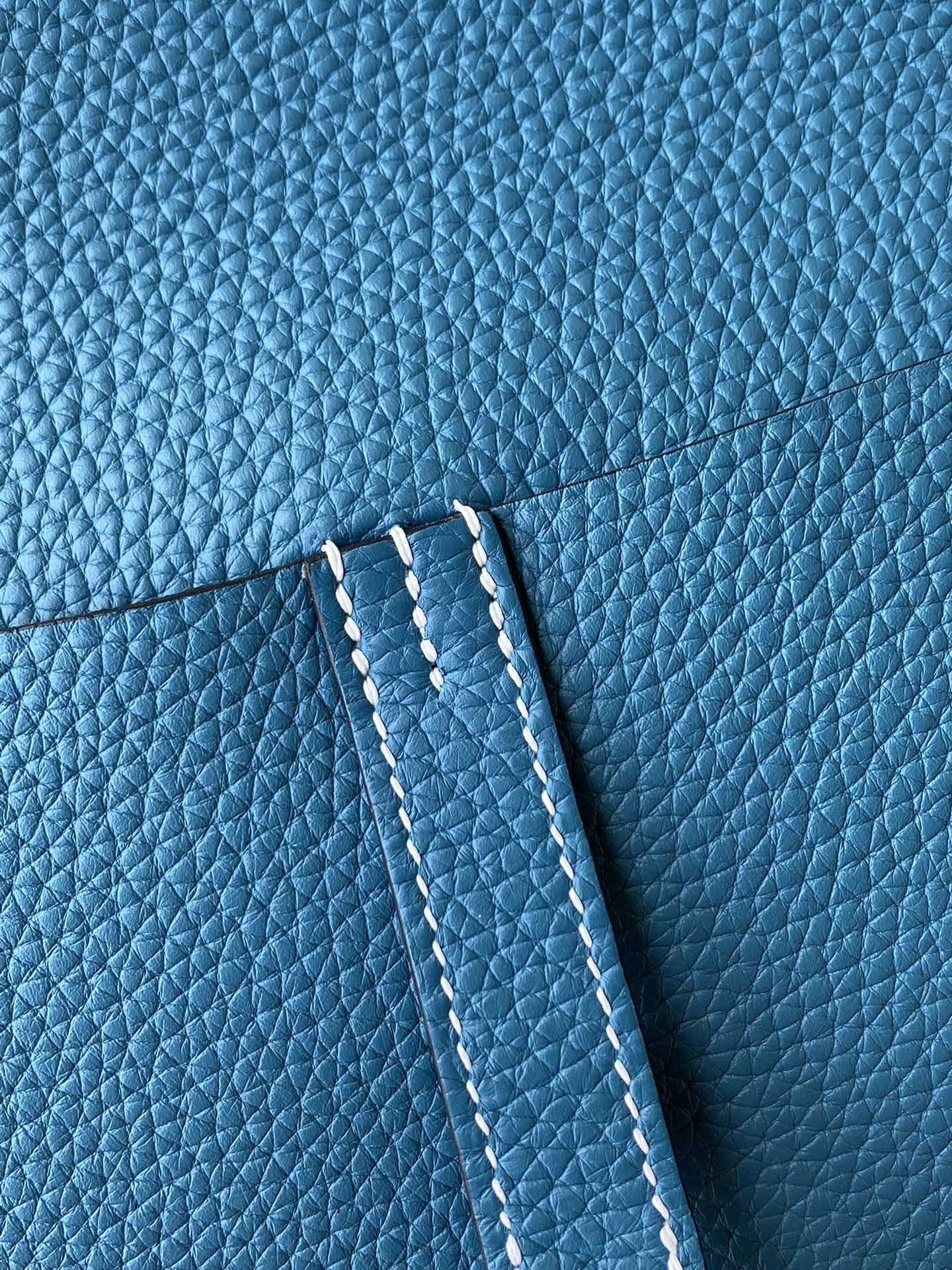 Hermès Blue Leather Halzan Style Handbag with Charm in Signature Box