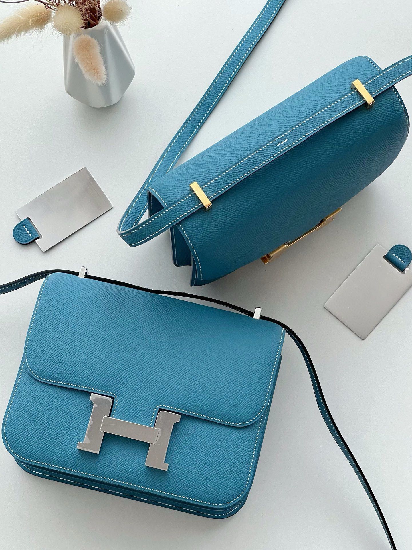 Elegant Blue Leather Mini Crossbody Bag with H-Hardware and Pegasus Charm