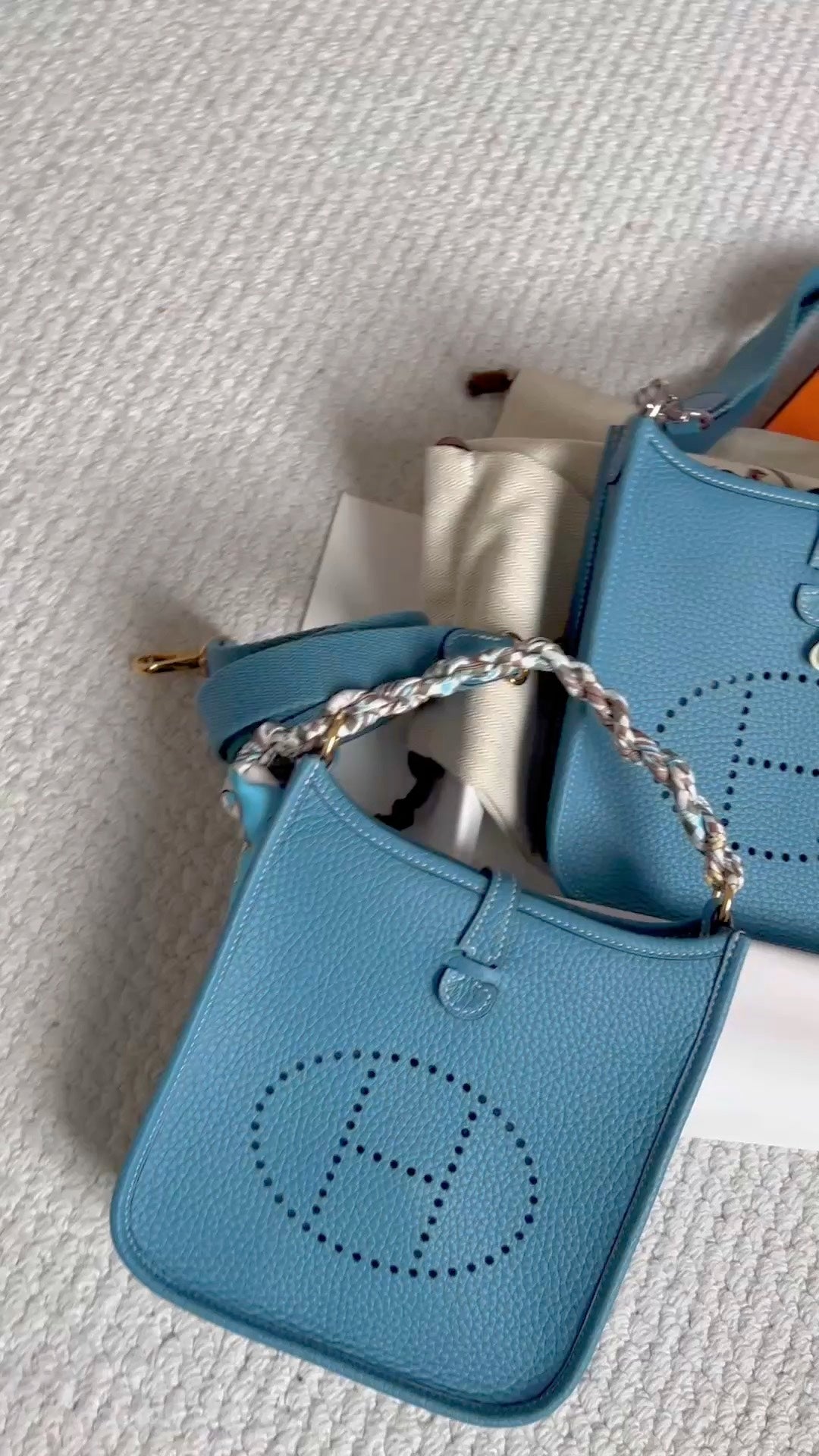 Hermès Evelyne TPM 16 Mini Light Blue Leather Crossbody Bag