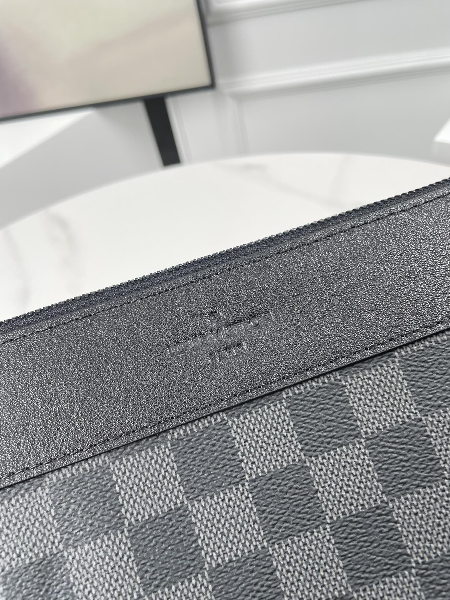 Men's Luxury Checkered Canvas Pouch - Black and Grey Pattern Clutch Bag
