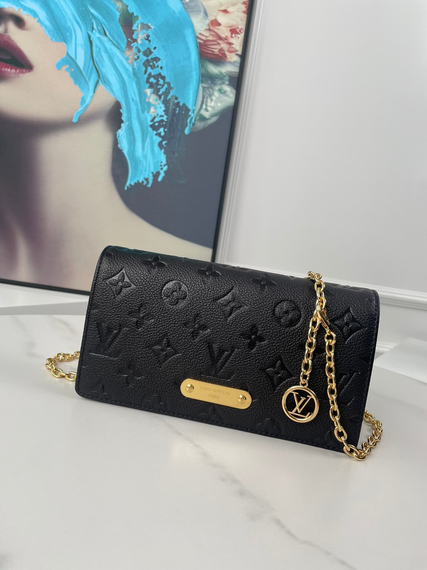 Louis Vuitton Monogram Empreinte Felicie Pochette Black Leather Chain Wallet