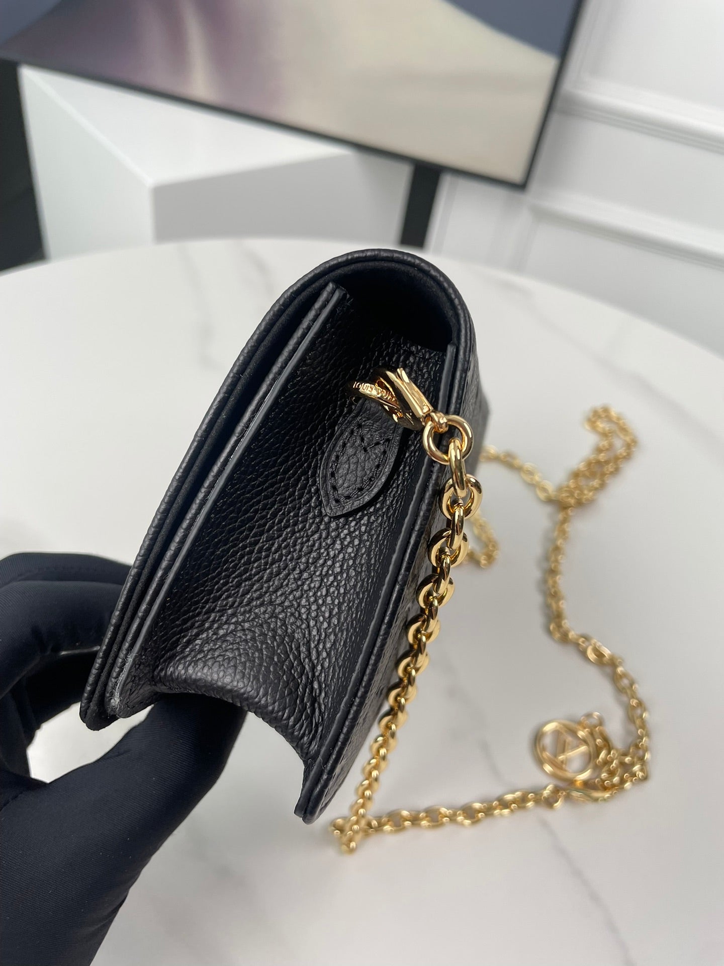 Louis Vuitton Monogram Empreinte Felicie Pochette Black Leather Chain Wallet