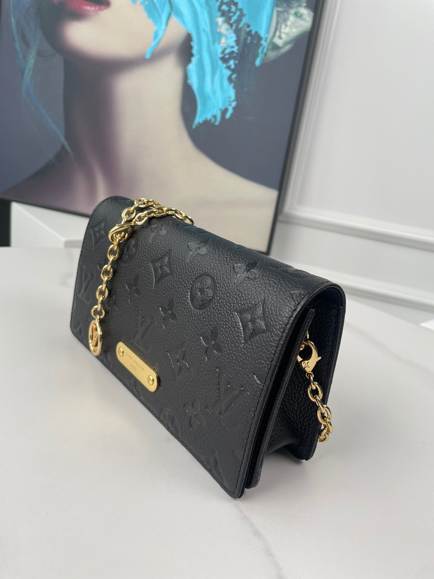Louis Vuitton Monogram Empreinte Felicie Pochette Black Leather Chain Wallet