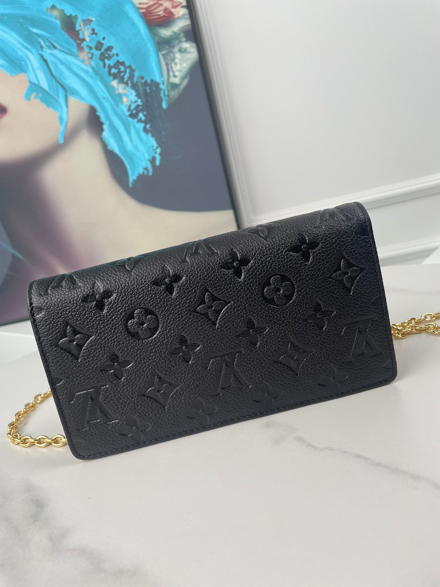Louis Vuitton Monogram Empreinte Felicie Pochette Black Leather Chain Wallet