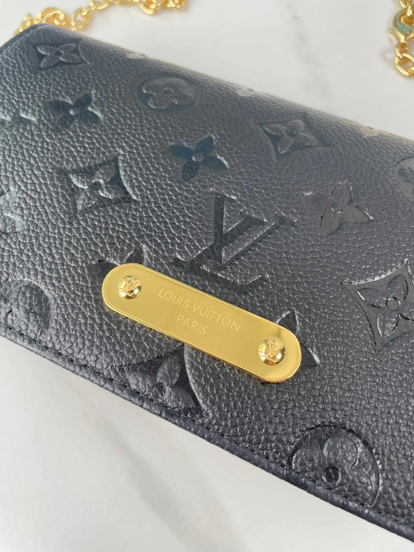 Louis Vuitton Monogram Empreinte Felicie Pochette Black Leather Chain Wallet