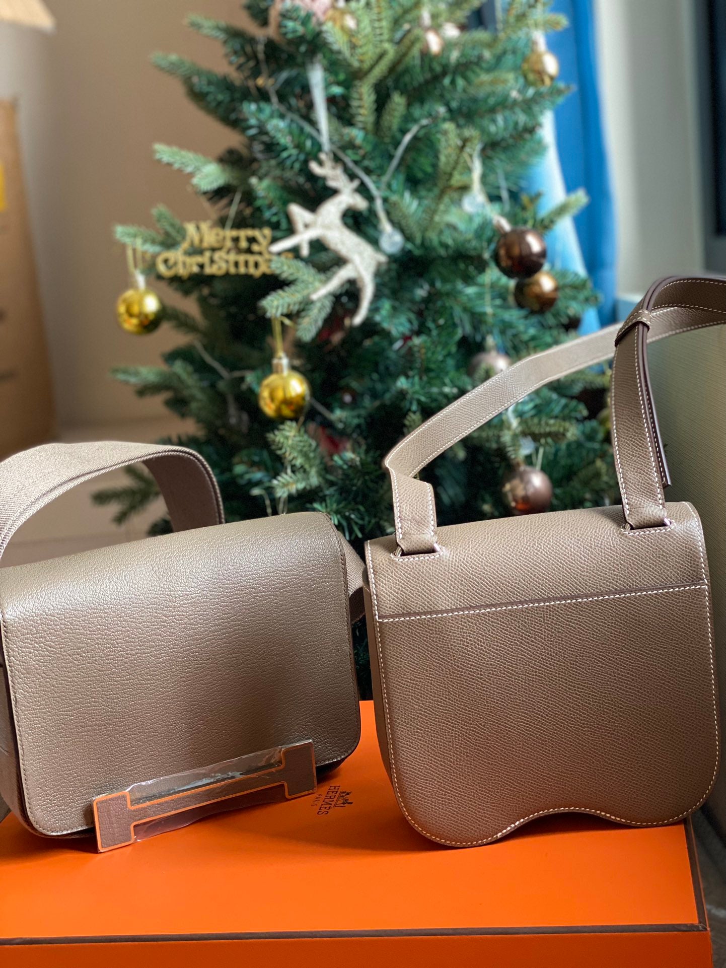 Luxury Taupe Leather Handbag Collection - Elegant Shoulder and Crossbody Bags