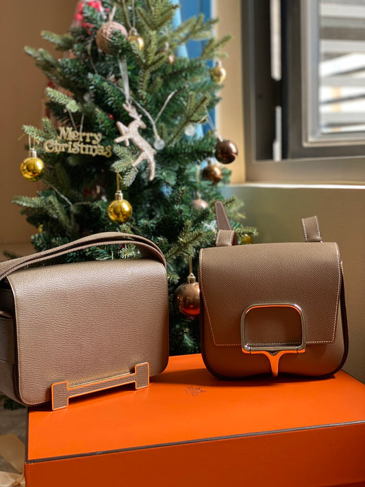 Luxury Taupe Leather Handbag Collection - Elegant Shoulder and Crossbody Bags