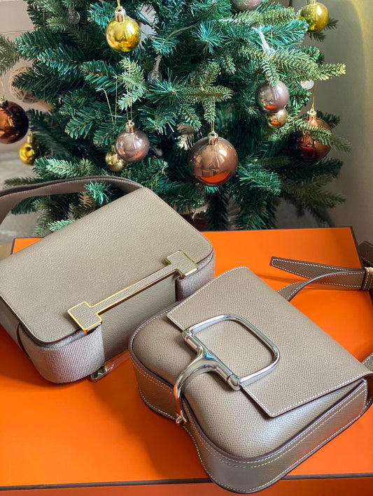 Hermès Constance and Della Cavalleria Leather Shoulder Bags in Taupe