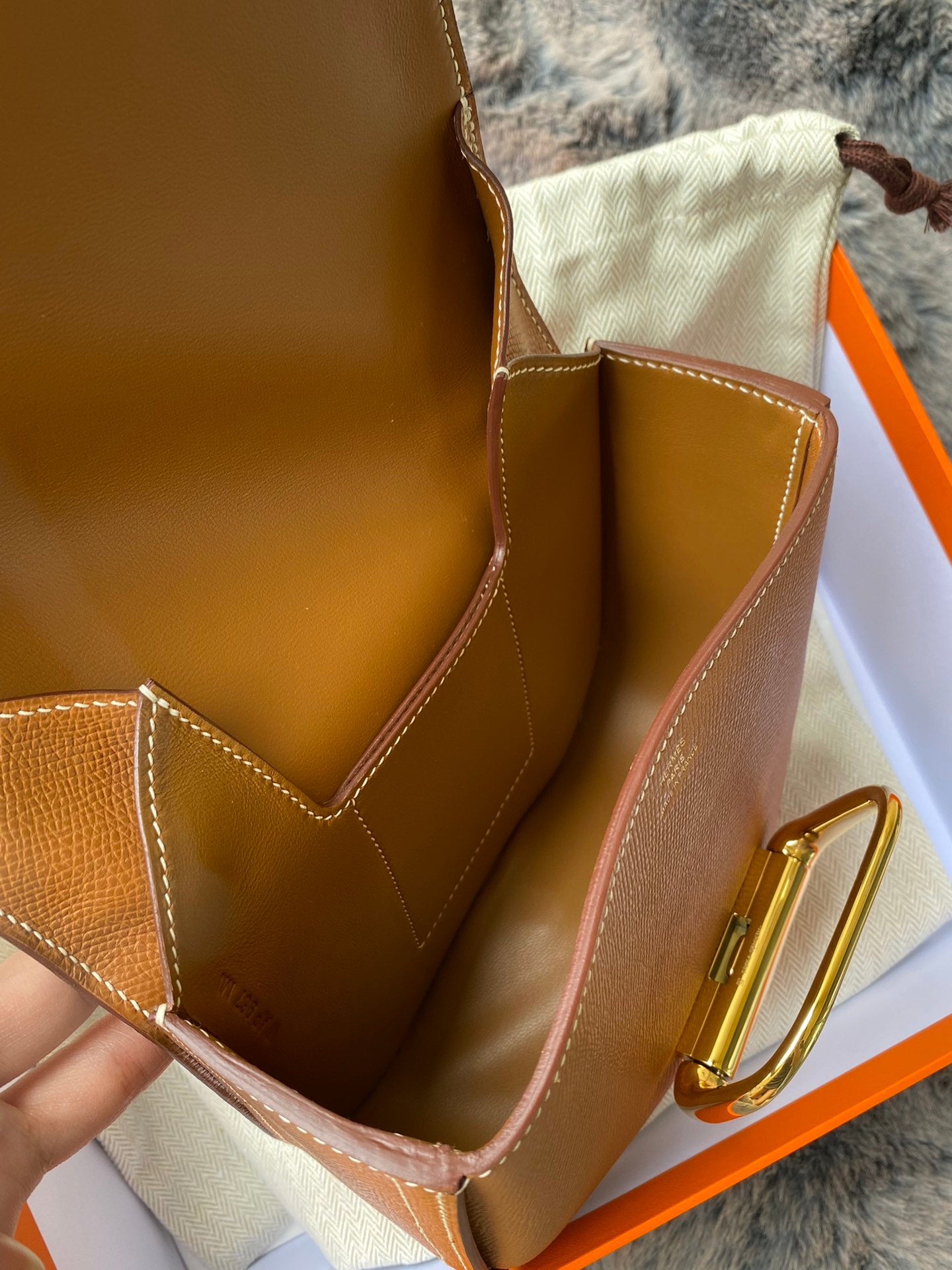 Luxury Tan Grained Leather Shoulder Bag with Statement Gold-Tone Buckle
