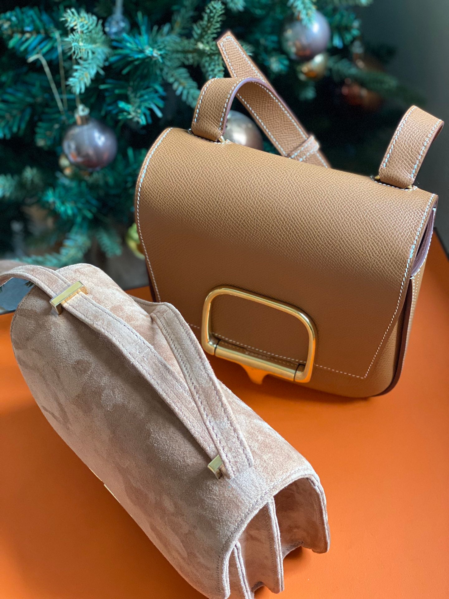 Hermes Constance Suede and Della Cavalleria Leather Handbags - Luxury Duo