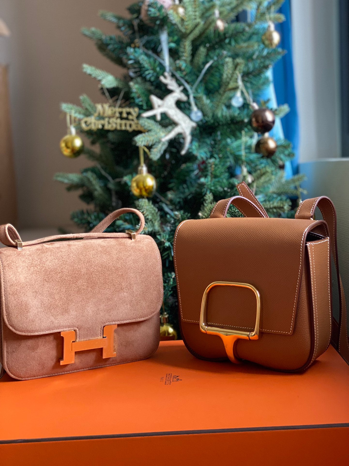 Hermes Constance Suede and Della Cavalleria Leather Handbags - Luxury Duo