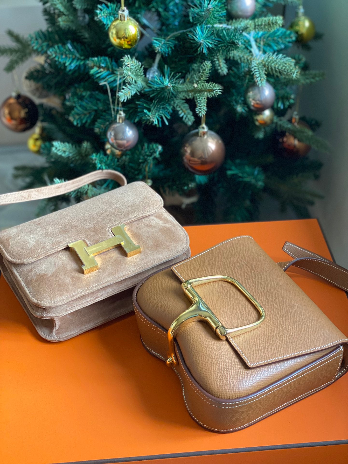 Hermès Constance Suede Bag and Tan Leather Crossbody Bag - Luxury Designer Handbag Collection