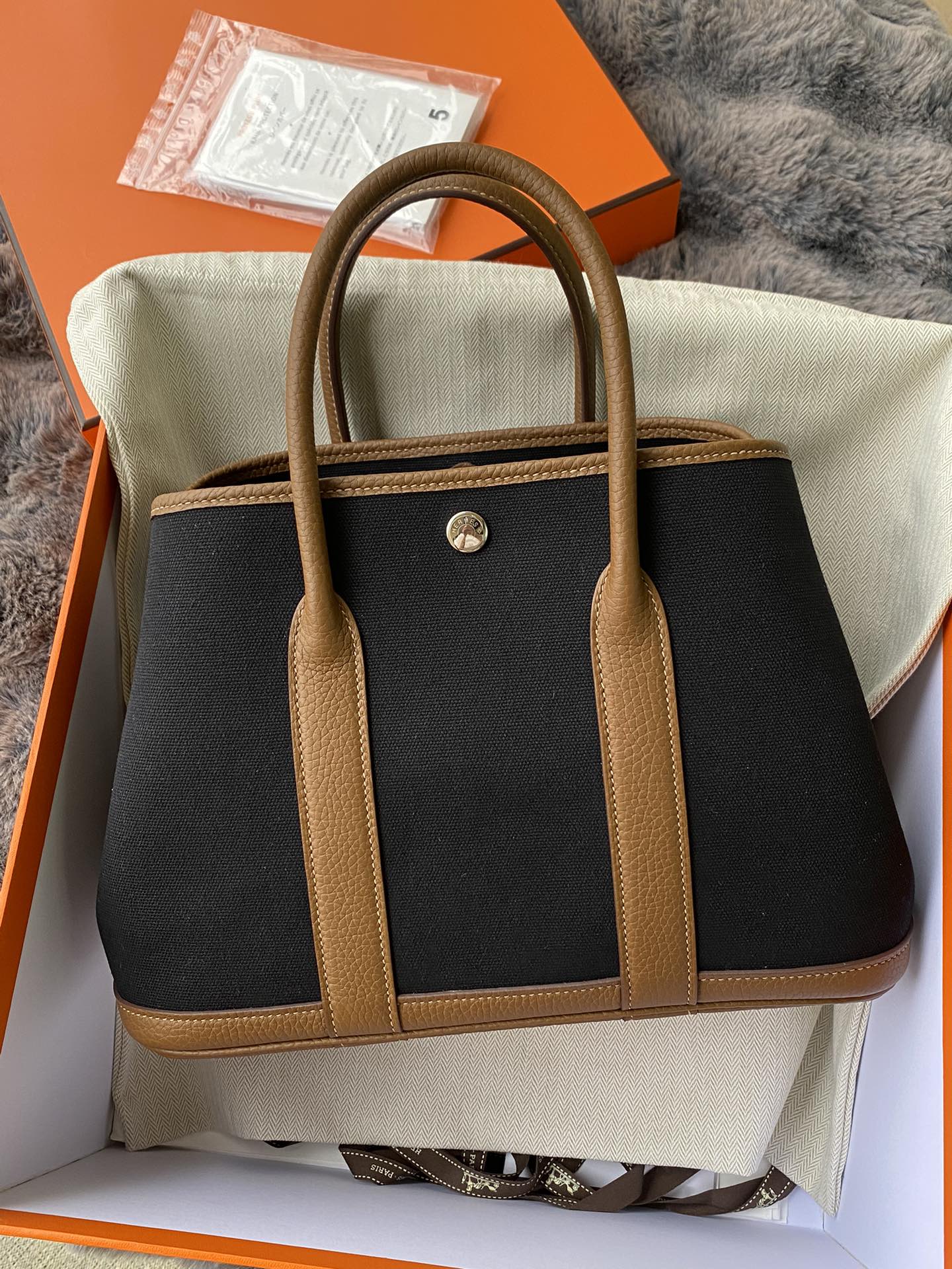 Hermès Garden Party 30 Canvas and Leather Tote Bag - Black &amp; Gold
