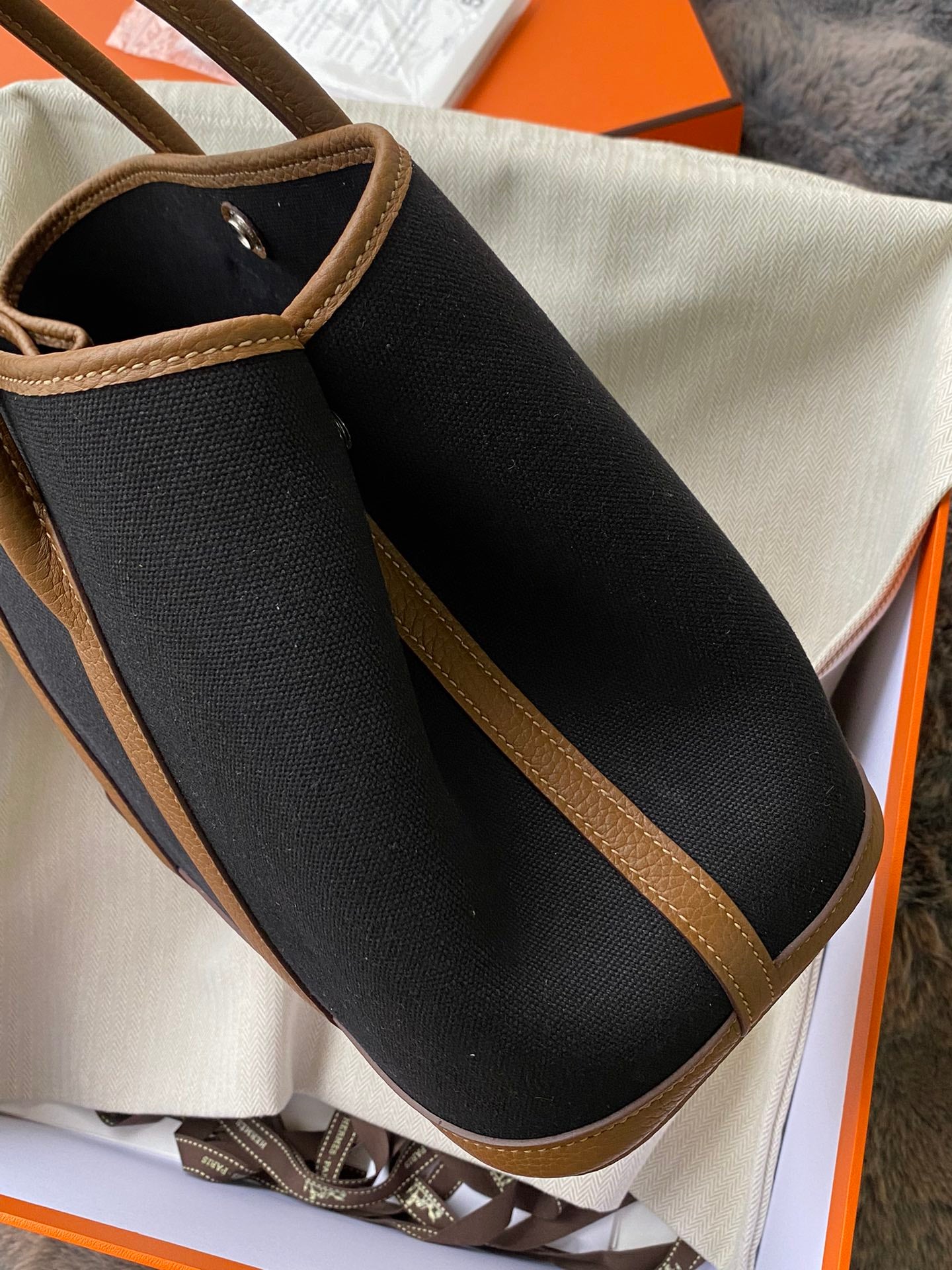 Hermès Garden Party 30 Canvas and Leather Tote Bag - Black &amp; Gold