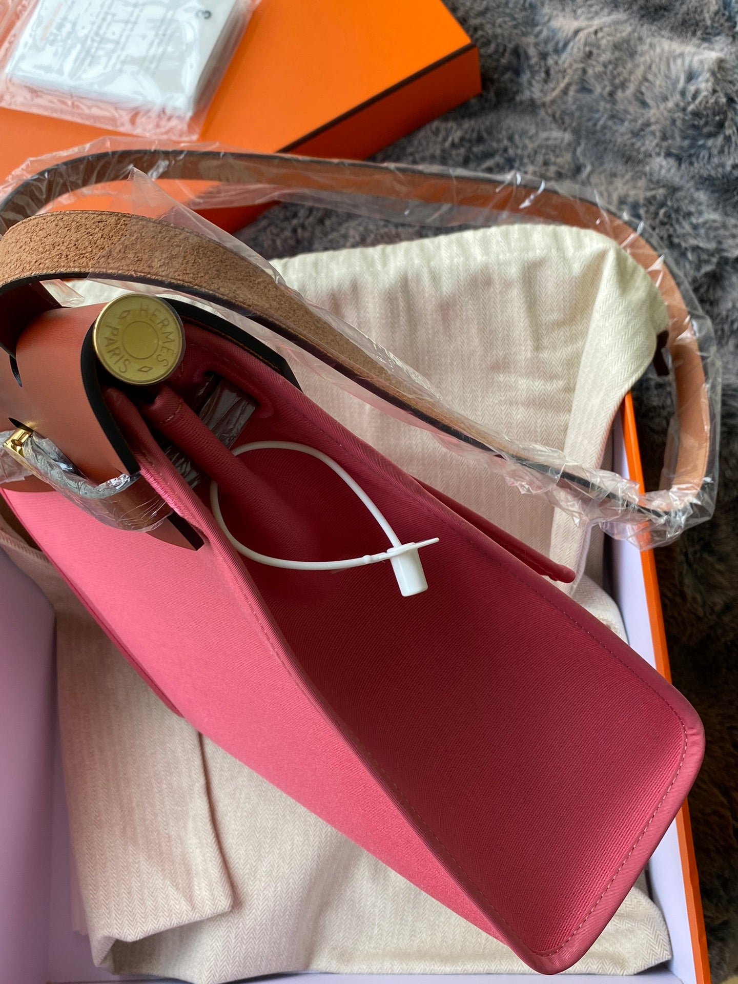 Two-Tone Pink Canvas and Brown Leather Top Handle Handbag - Women's Fashion Tote