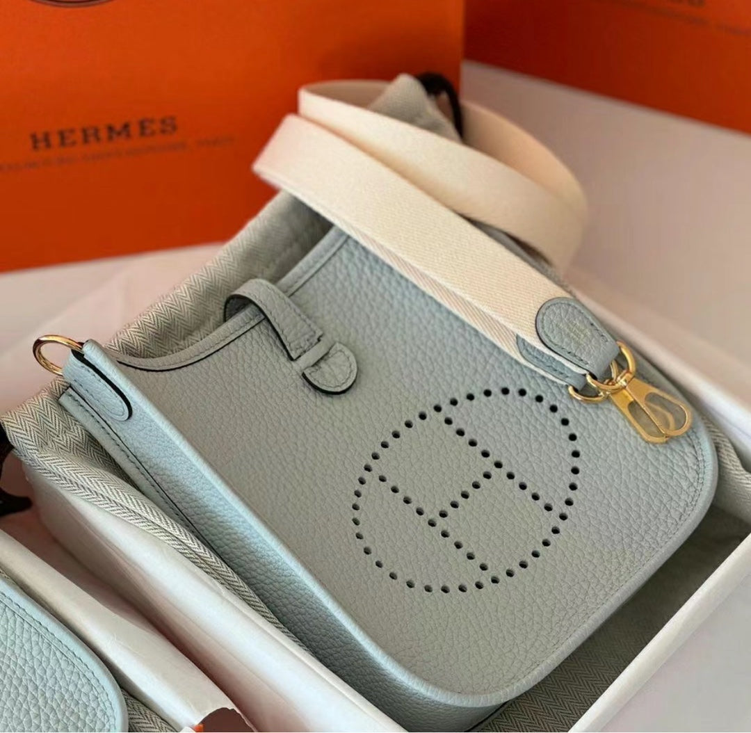 Hermès Evelyne TPM Light Blue Leather Crossbody Bag - Mini Messenger