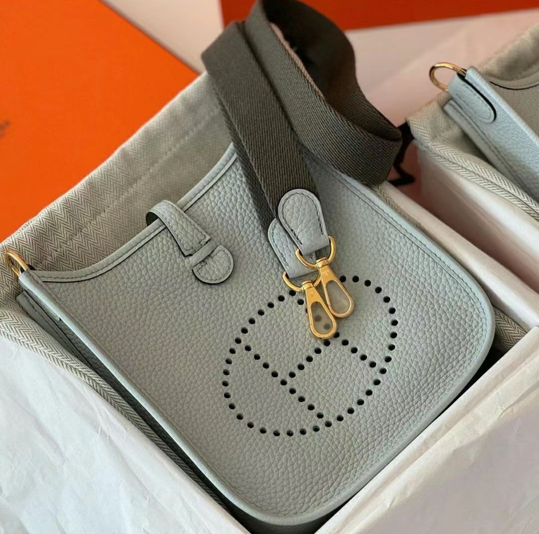 Hermès Evelyne TPM Light Blue Leather Crossbody Bag - Mini Messenger