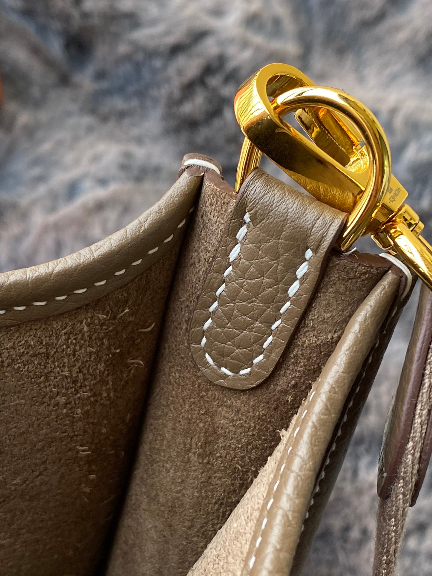 Hermès Evelyne TPM 16 Mini Bag in Etoupe Clemence Leather with Gold Hardware