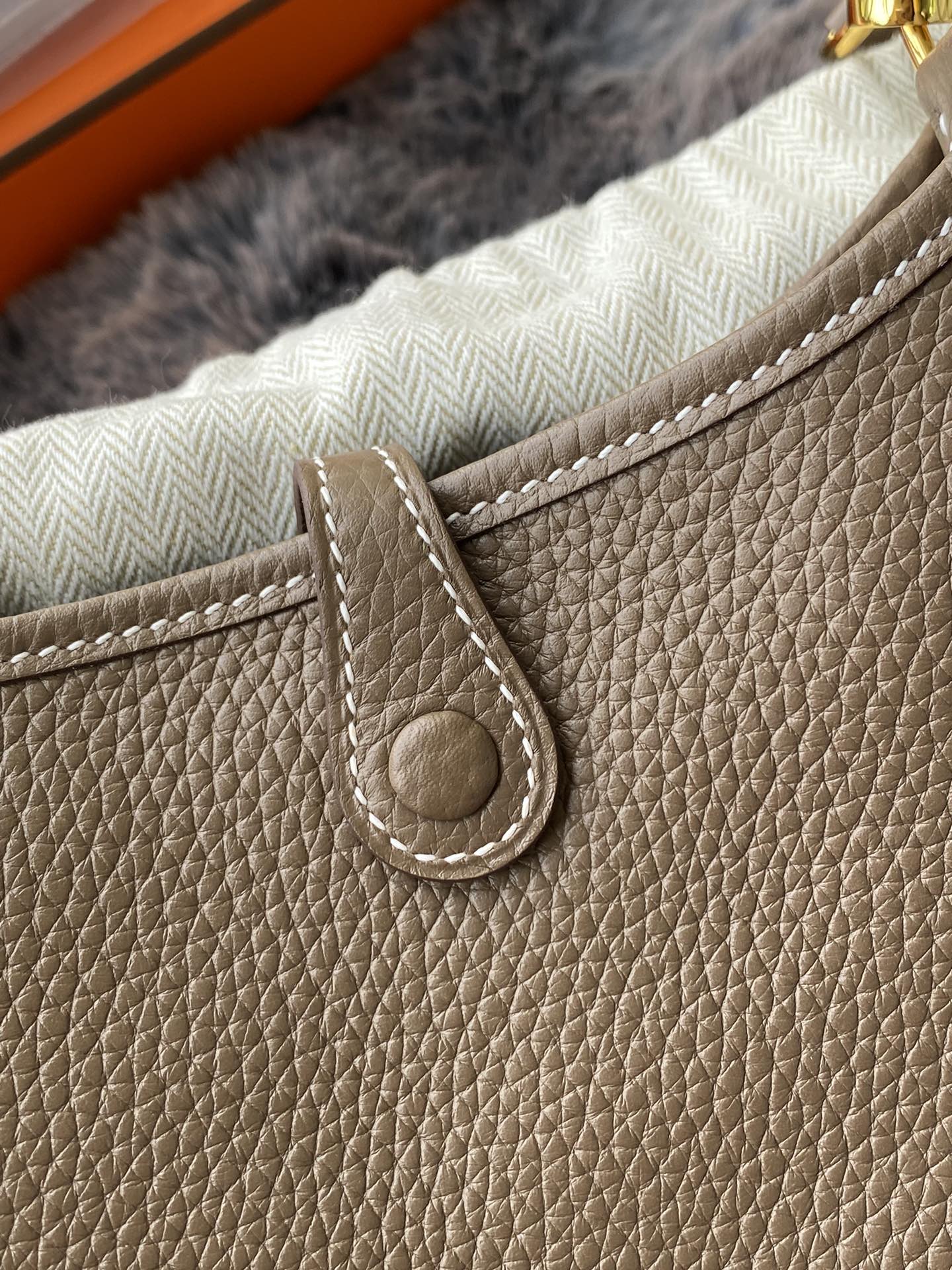 Hermès Evelyne TPM 16 Mini Bag in Etoupe Clemence Leather with Gold Hardware