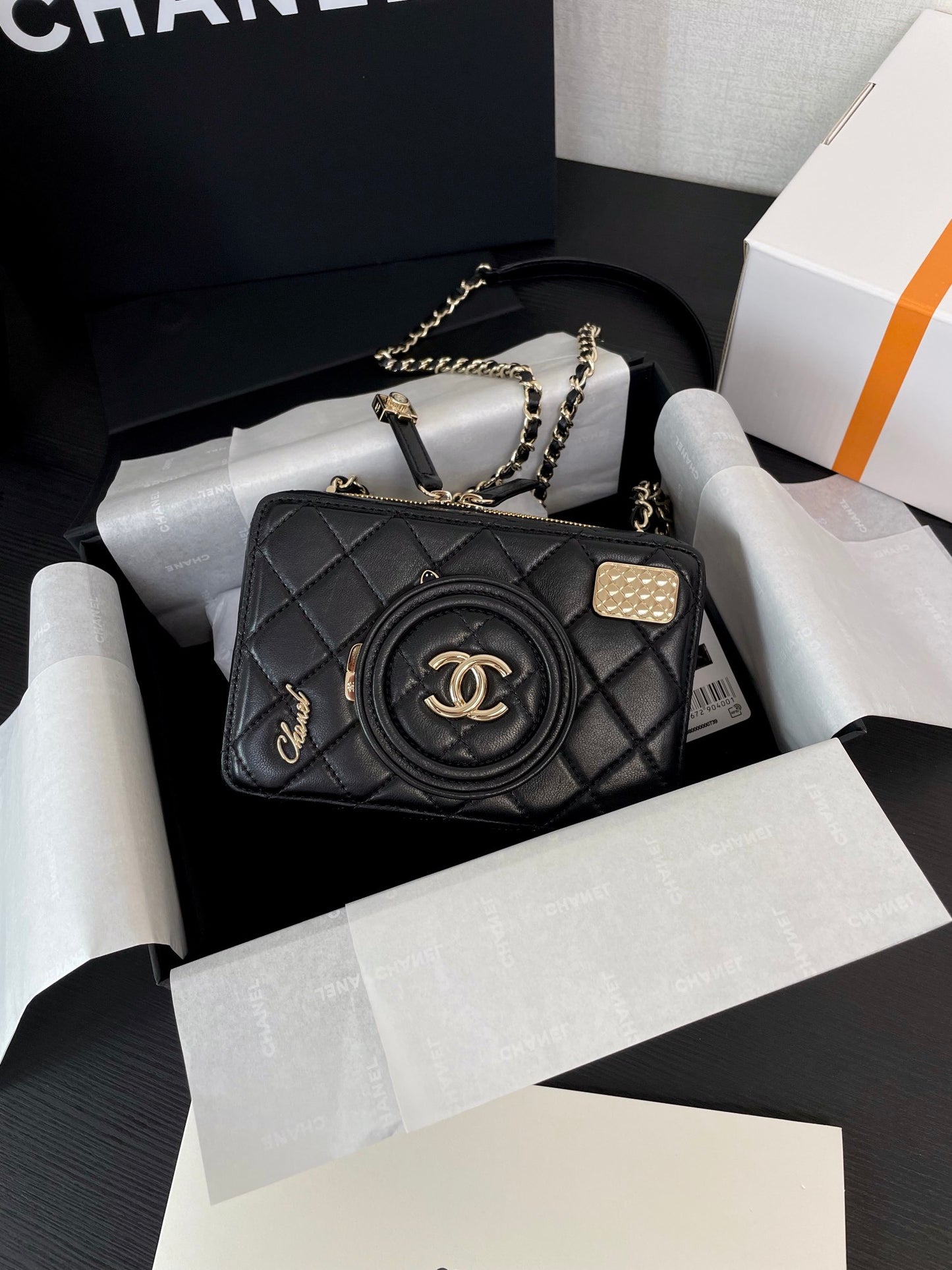Chanel Quilted Lambskin Camera Case Mini Bag - Black with Gold-Tone Hardware