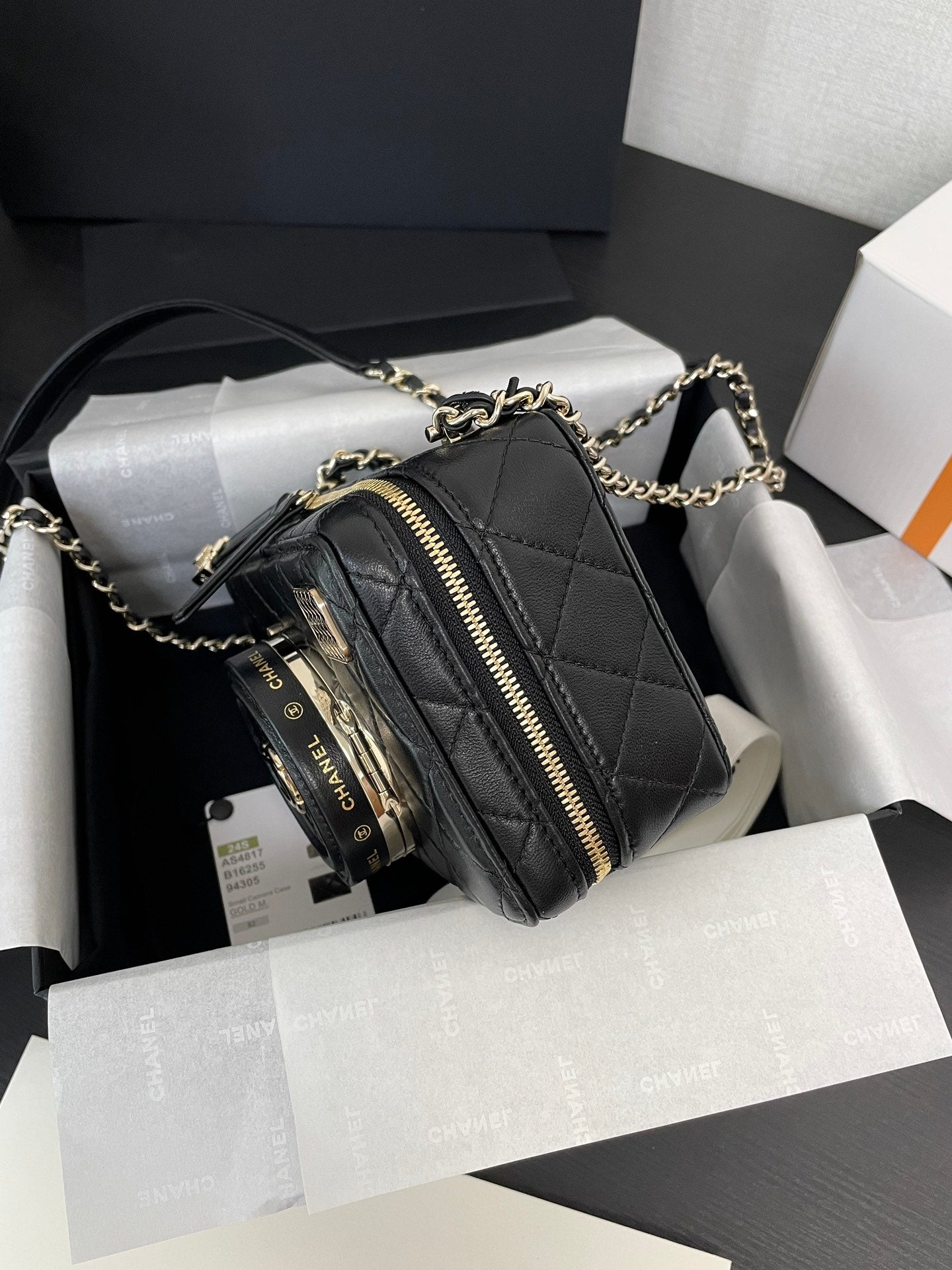 Chanel Quilted Lambskin Camera Case Mini Bag - Black with Gold-Tone Hardware