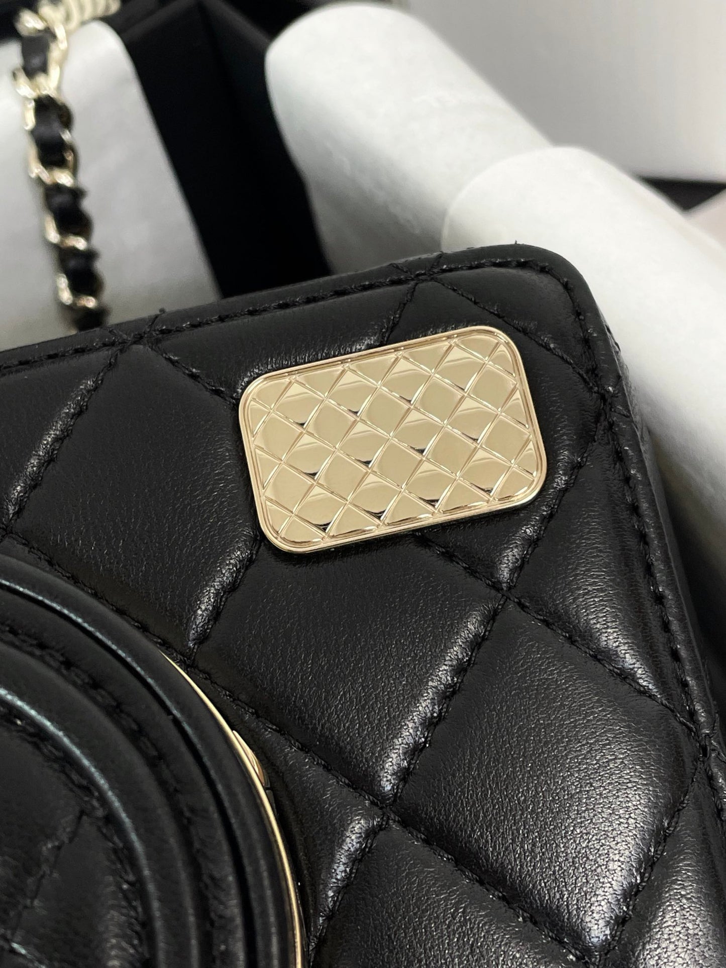 Chanel Quilted Lambskin Camera Case Mini Bag - Black with Gold-Tone Hardware