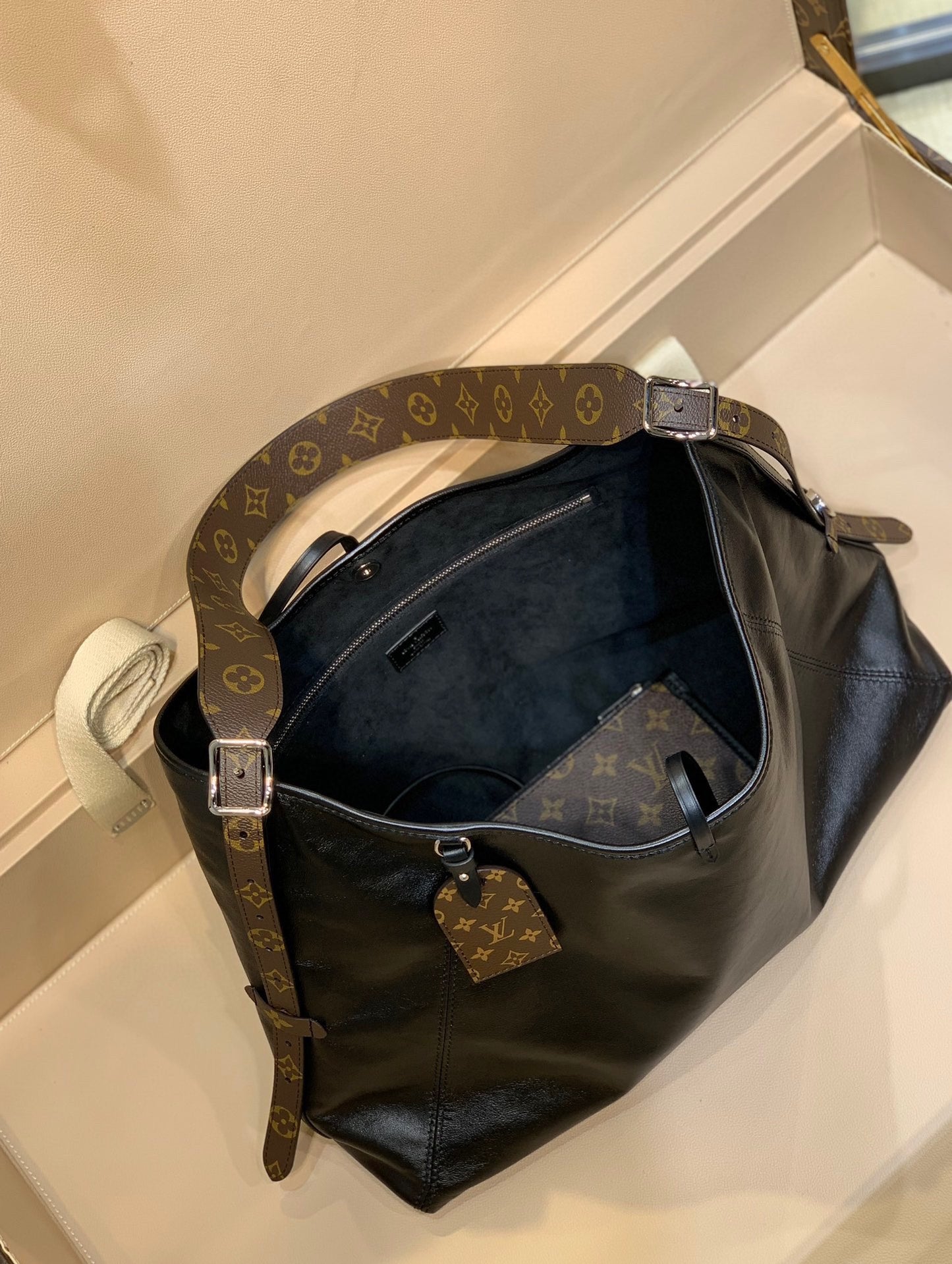 Louis Vuitton Low Key Hobo MM Black Calfskin Leather Shoulder Bag