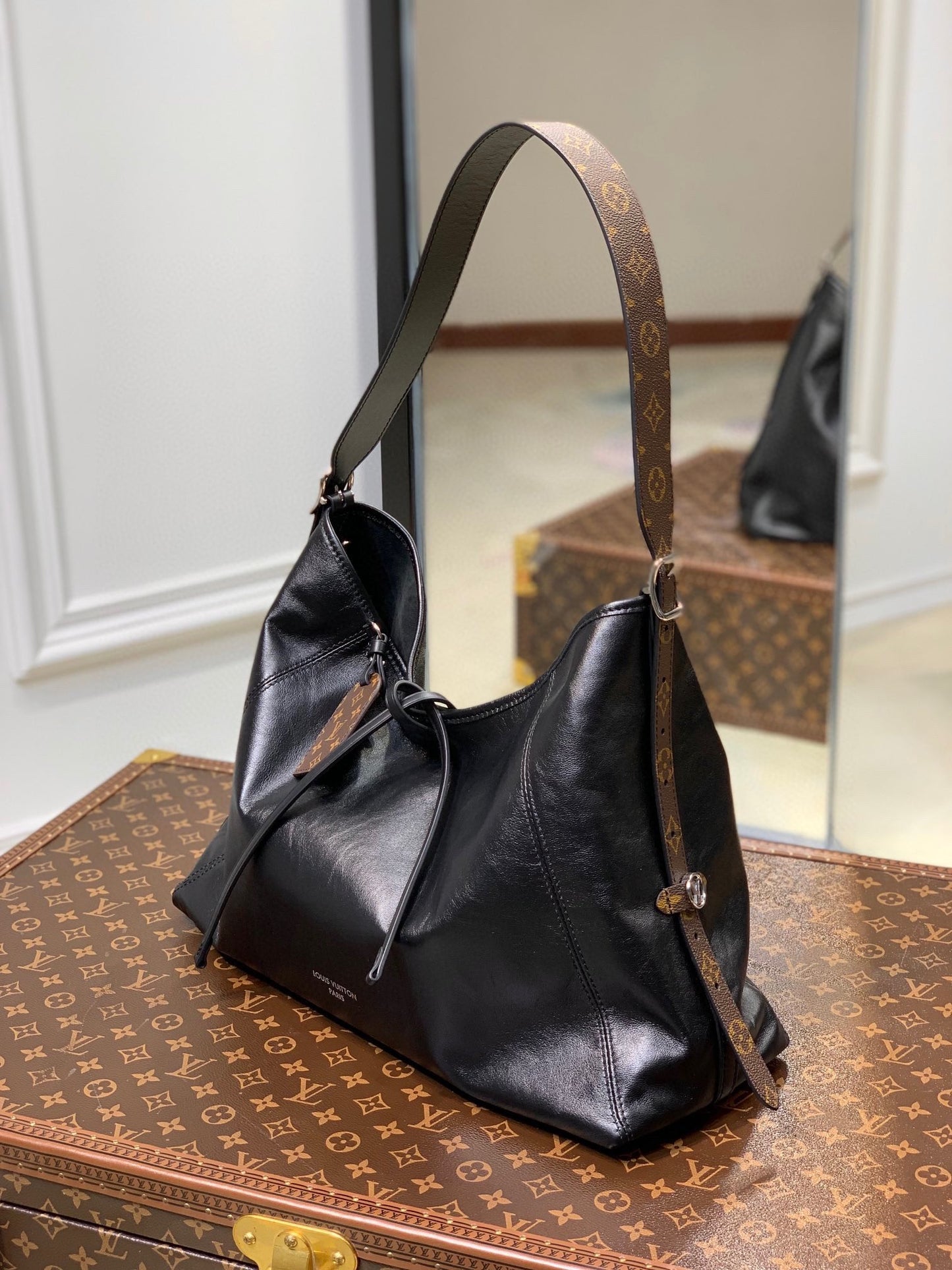 Louis Vuitton Low Key Hobo MM Black Calfskin Leather Shoulder Bag