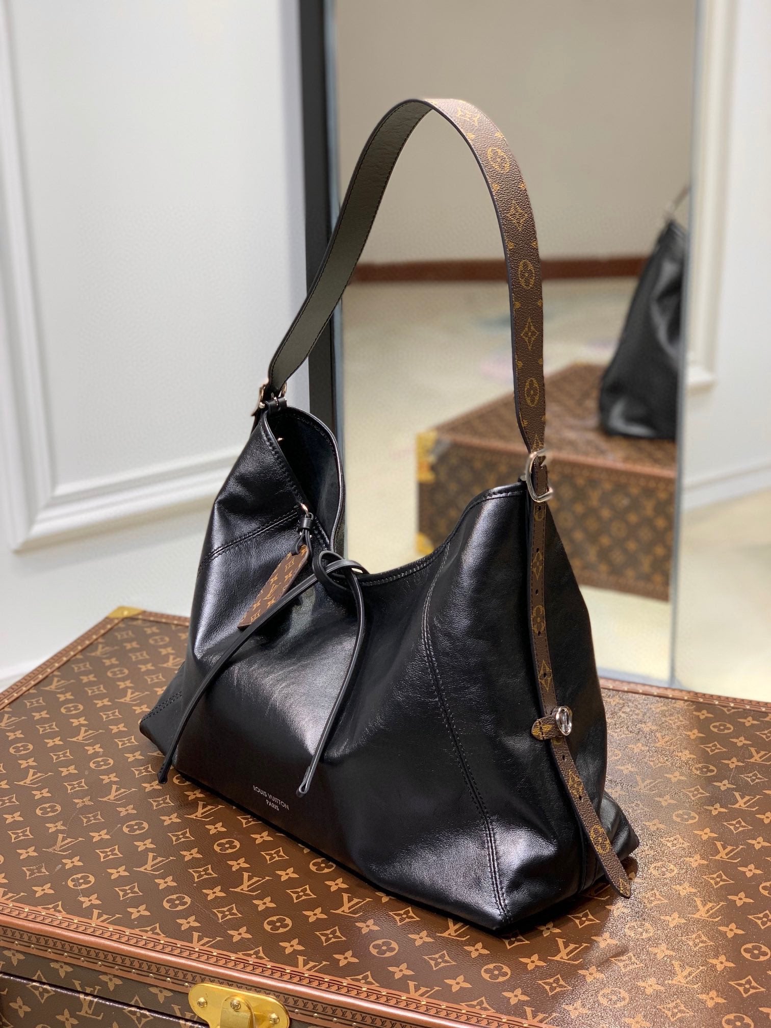 Louis Vuitton Low Key Hobo MM Black Calfskin Leather Shoulder Bag