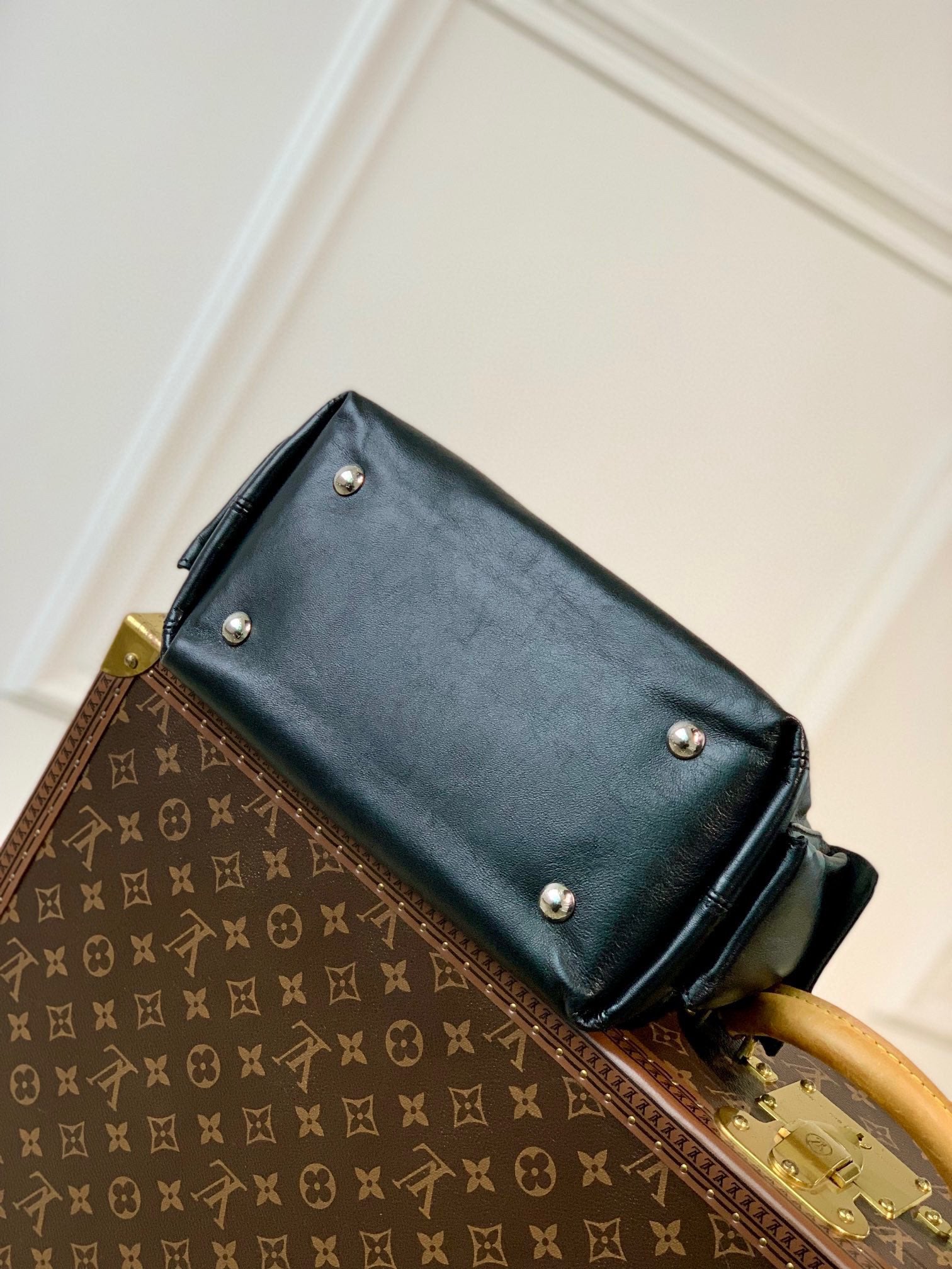 Women's Black Slouchy Leather Shoulder Bag with Silver Chain Accent