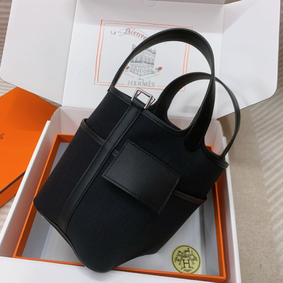 Hermès Picotin Cargo 18 Bag - Black Canvas &amp; Swift Leather