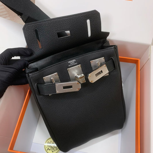 Hermès Kellyado Backpack Black Leather with Palladium Hardware