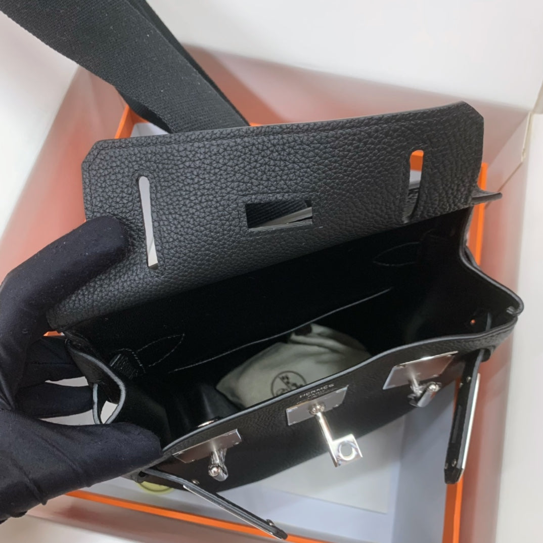 Hermès Kellyado Backpack Black Leather with Palladium Hardware